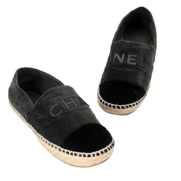 Chanel Espadrilles 39 Velvet Fabric Cc Logo Cap-toe Flats CC-0402N-0091 - Picture 1 of 11